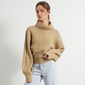 WeWoreWhat Turtleneck Cable Knit Sweater